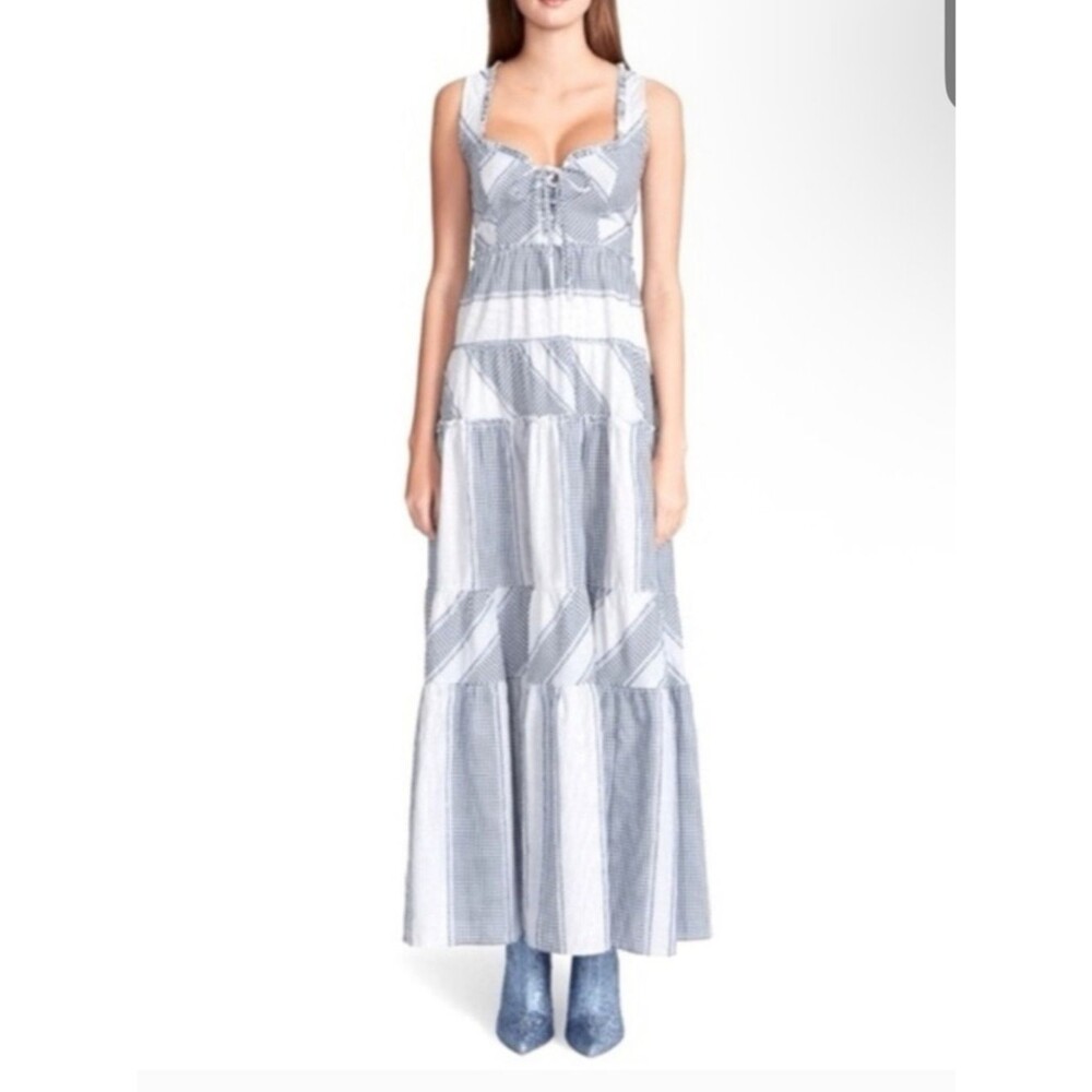 Betsey Johnson Navy and White Striped Cotton Maxi Dress size medium